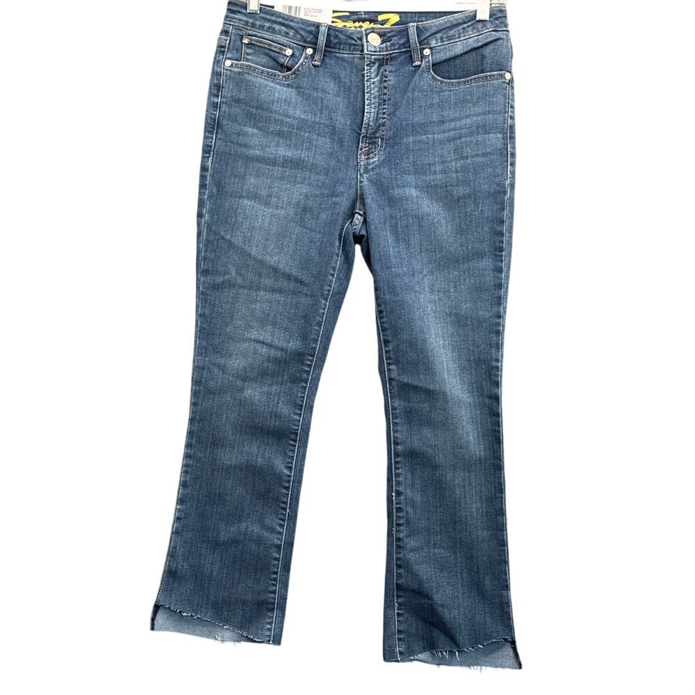 Seven 7 High Rise Step Hem Blue Denim Light Distressed Wash Jeans Women 6 NWT